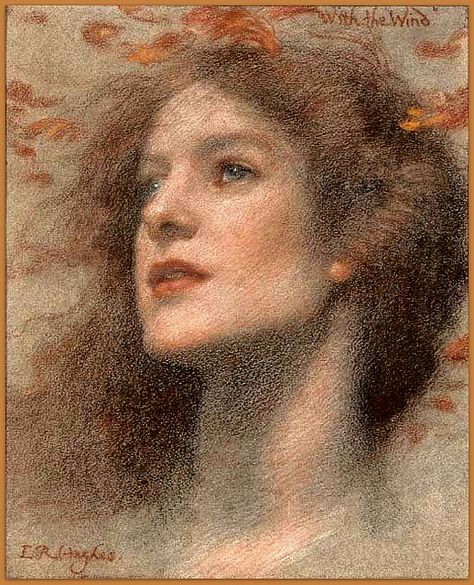 Edward Robert Hughes (1851-1914) English painter - "With the Wind" Moritz Von Schwind, Edward Robert Hughes, Robert Hughes, Pre Raphaelite Brotherhood, Pre Raphaelite Art, John Everett Millais, Colored Chalk, Pre Raphaelite, A4 Poster