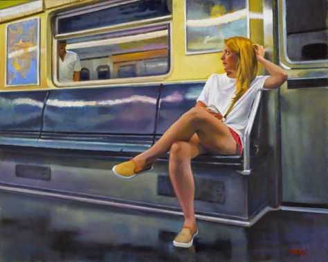 Nigel van Wieck - Down the Line - oil on panel 18x24 inches Nigel Van Wieck, American Realism, Spanish Painters, Edward Hopper, Female Portraits, Realism Art, British Art, Art Archive, Abstract Expressionist