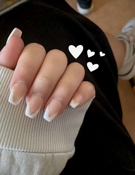 White French With Gold Line, White French Tip With Gold Line, French Nails With Gold Line, French Tip Nails With Silver Line, French Nails With Gold, Legal Wedding, Mehendi Ideas, Gold French Tip, Bday Nails