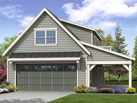 051G-0100: Garage Plan with Loft and Covered Porch House Plans With Garage, Detached Garage Designs, Carport Modern, Garage Extension, Garage Plans With Loft, 2 Car Garage Plans, Garage Plans Detached, Plan Garage, Carriage House Plans