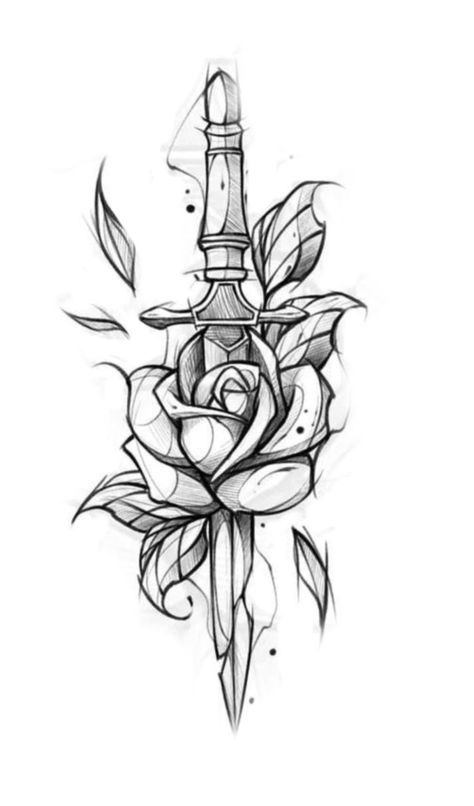 Knife Through Flower Tattoo, Knife And Flowers Tattoo, Flower Knife Tattoo, Knife With Flowers Tattoo, Dagger Flower Tattoo, Knife And Rose Tattoo, Rose And Dagger Tattoo, Tattoo Pieces, Rose And Dagger