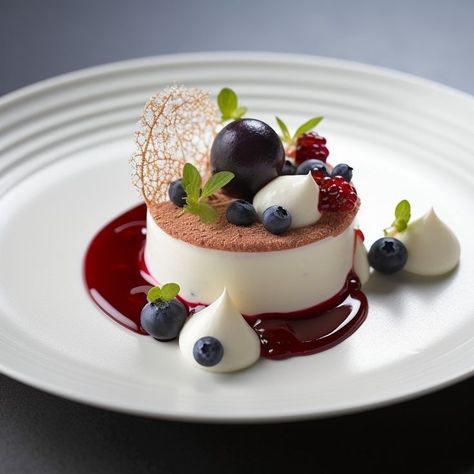 Plating Cheesecake Ideas, Plating Ideas For Desserts, Desserts Plating Ideas, Gourmet Dessert Plating, Fine Dining Plating Desserts, Fine Dining Cheesecake, Easy Plated Desserts Ideas, Panacotta Plating Ideas, Cheesecake Presentation Ideas