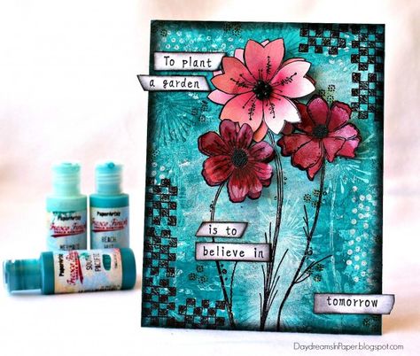 Challenge: Summer Garden - Simon Monday Challenge Blog Catherine Cowles, Paper Artsy, Mixed Media Cards, Bday Cards, Art Cards, Mixed Media Projects, Mixed Media Art Journaling, Garden Features, Artist Trading Cards