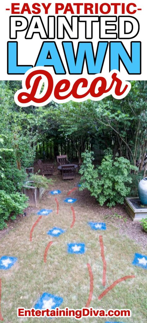 DIY Patriotic Painted Lawn Decorations | Seasonal Decor | Summer Decorating Ideas 4th Of July Outdoor Decor, Lawn Stars, Diy Outdoor Party, Patriotic Wood Signs, Grass Decor, Lawn Art, Free Hand Drawing, Patriotic Party, Outdoor Lawn