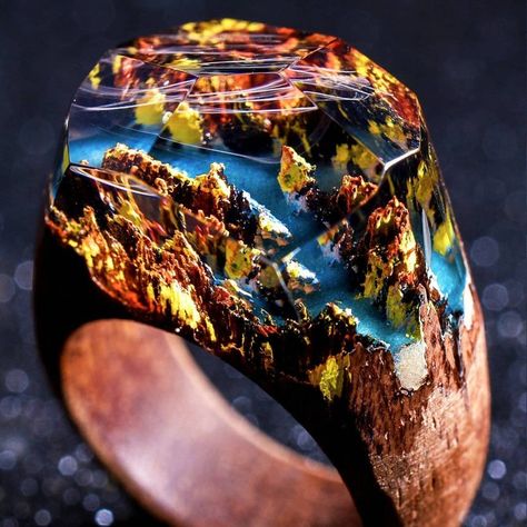 #woodresinrings Secret Wood Rings, Autumn River, Wooden Rings Engagement, Wooden Wedding Ring, Wood Resin Jewelry, Epoxy Resin Wood, Epoxy Resin Crafts, Magical Jewelry, Diy Resin Crafts