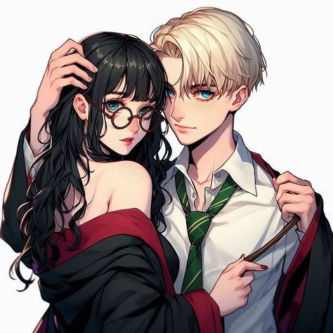 Draco X Fem Harry, Fem Harry Potter X Draco, Female Draco Malfoy, Fem Harry Potter, Female Harry Potter, Fem Harry, Hogwarts Student, Hp Fanart, Draco Malfoy Fanart