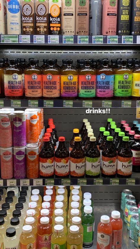 Healthy Drinks Aesthetic, Kombucha Aesthetic, Keto Aesthetic, Groceries Aesthetic, Supermarket Aesthetic, Kombucha Drink, Healthy Fridge, Hydrating Foods, Drinks Aesthetic