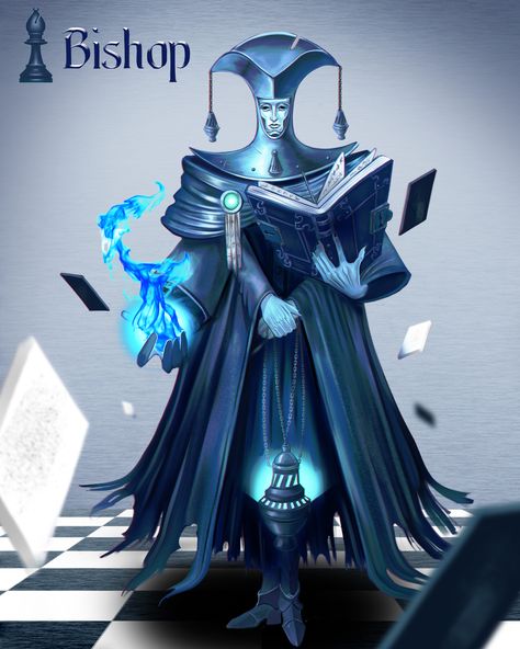 Bishop Chess Character Design, Chess Pieces Character Design, Chess Piece Character Design, Chess Fantasy Art, Chess Concept Art, Bishop Concept Art, Bishop Character Design, Chess Character Design, Chess Monster