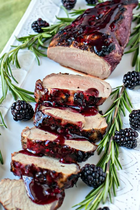 Blackberry & Rosemary Pork Tenderloin - Pork tenderloin is marinated in a blackberry & rosemary marinade, grilled to perfection, and then drizzled with a thick blackberry & rosemary sauce for a little added flavor. It's a great meal to spice up the weeknight dinners or enjoy for date night in. Western Foods, Rosemary Marinade, Rosemary Pork Tenderloin, Tenderloin Pork, Rosemary Sauce, Blackberry Sauce, Pork Tenderloins, Bearnaise Sauce, Grilled Pork Tenderloin