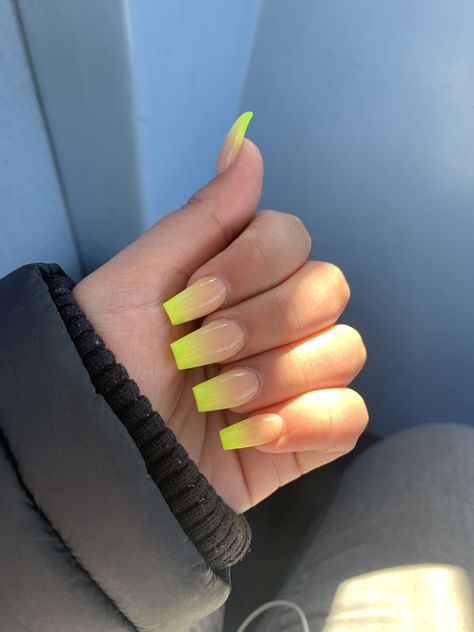 Sheer Neon Nails, Neon Yellow Ombre Acrylic Nails, Ombre Neon Yellow Nails, Ombré Yellow Nails, Neon Yellow Ombre Nails, Neon Ombre Acrylic Nails, Neon Yellow Nails Short, Coffin Nails Medium Length, Ombre Yellow Nails