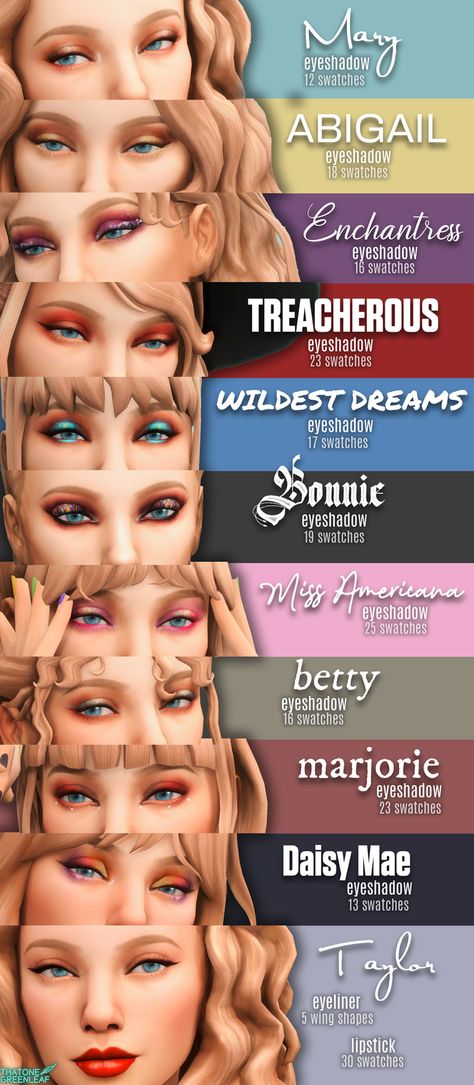 ~taylor makeup collection~ | thatonegreenleaf Sims 4 Cc Eye Makeup Patreon, Sims Maxis Match Makeup, Maxis Match Makeup Sims 4, Maxis Match Cc Makeup, Sims 4 Emo Makeup, Sims 4 Mm Makeup, Makeup Sims 4 Cc Maxis Match, Sims 4 Cc Mm Makeup, Sims 4 Cc Makeup Set