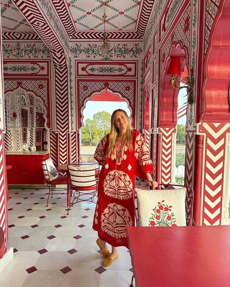 A l i c e P a l m e r & C o on Instagram: "Red and white heaven @villa.palladio.jaipur. Beyond inspirational interiors by @m.a.jaipur 🎪" Indian Staircase Design, Rajasthan Design, Palladio Jaipur, Villa Palladio, Alice Palmer, White Heaven, Dubai Houses, Pink Guava, Clothing Store Interior