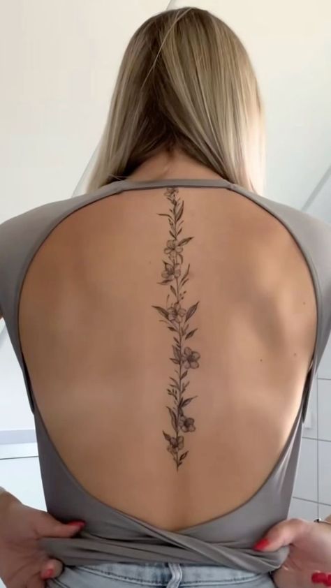 Gladiolus Flower Spine Tattoo, Snow Drop Spine Tattoo, Flower Stem Spine Tattoo, Spinal Flowers Tattoo, Waterlily Spine Tattoo, February Birth Flower Spine Tattoo, Flowers Spine Tattoos For Women, Symmetrical Spine Tattoo, Carnation Spine Tattoo