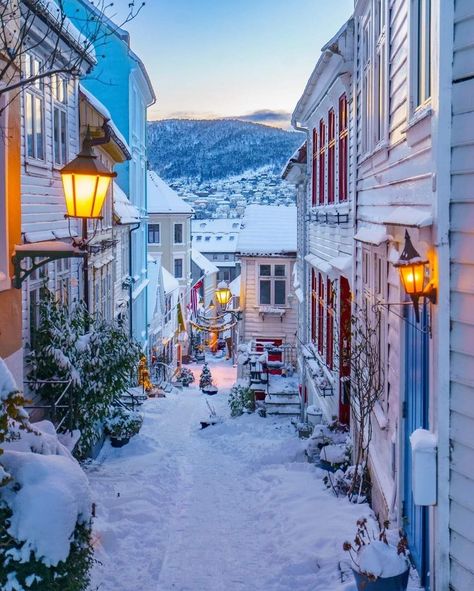 Bergen, Norway 🇳🇴 Photo owner: Anna T. Takle Bergen Norway Winter, White Christmas Snow, Norway Christmas, Soothing Images, Norway Winter, Beautiful Norway, Scandinavia Travel, Bergen Norway, Cosy Christmas