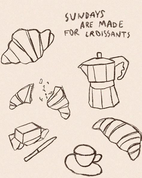 croissants coffee small joys of sunday morning sketch illustration wall art decor cozy home decor breakfast brunch aesthetic morning vibes warm and cozy inspiration seasonal wall decor breakfast lover sunday brunch butter illustration Coffee And Croissant Illustration, Coffee Sketch Aesthetic, Croissant Illustration Drawings, Croissant Line Art, How To Draw Coffee, Breakfast Drawing Illustration, Brunch Doodle, Cozy Illustration Art, Butter Sketch