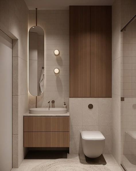 Japandi Bathroom :: Behance New Model Bathroom Design, Cool Ensuite Bathrooms, Tiny Japandi Bathroom, Japandi Toilet And Bath, Japandi Bathroom Small Ideas, Japandi Bathroom Sink, Japandi Interior Bathroom, Japandi Apartment Bathroom, Wood Floor In Bathroom Ideas