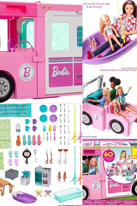 Barbie Camper, Doll Playset with 50 Accessories, Transforms into Truck, Boat & House, Includes Pool, 3-in-1 Dream Camper. Barbie Camper Van, Barbie Camper, Board Game Box, Barbie Sets, Games Box, Car Camping, Christmas Wishlist, House Boat, Pickup Trucks