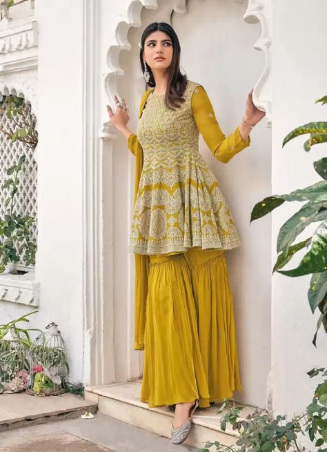 AATHYA ENTERPRISE Indi Embroidered Kurta, Sharara & Dupatta Set - Buy AATHYA ENTERPRISE Indi Embroidered Kurta, Sharara & Dupatta Set Online at Best Prices in India | Flipkart.com Embroidered Suits Saira's Boutique, Sarara Dress, Yellow Sharara, Gharara Suits, Frock Style, Sharara Suit, Salwar Kameez Online, Dupatta Set, Indian Dress