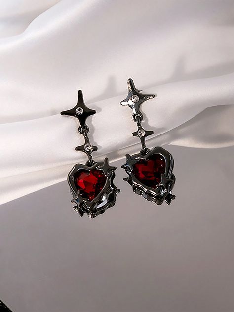 Red  Collar  Zinc Alloy   Embellished   Women Fashion Jewelry Goth Earrings, Bracelets Design, Tassel Drop Earrings, Rhinestone Heart, Trendy Earrings, Accessories Jewelry Earrings, Earrings Collection, Star Pendant, Pretty Jewellery