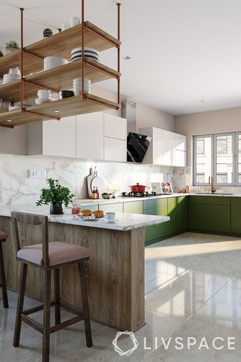 20 Open Kitchens That are Perfect for Small Indian Apartments Indian Kitchens Modern, Open Kitchen Small Apartment, Indian Open Kitchen Design, Kitchen Ideas For Small Spaces Indian, Indian Kitchen Storage Ideas, Open Kitchen Indian Style, Open Kitchen Ideas Indian, Small Indian Kitchen Organisation, Interior Design Kitchen Small Indian