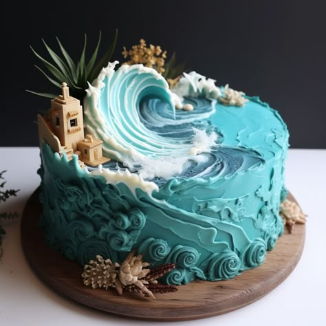 Surfer Cake, Surfing Party, Ocean Birthday Cakes, Surf Cake, Dolphin Cakes, Wave Cake, Baby Shower Cake Designs, Shark Birthday Cakes, Cookie Recipes Decorating