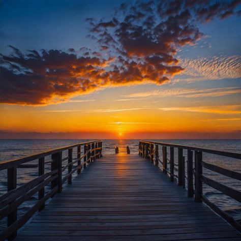 Photo wooded bridge by the sea with suns... | Premium Photo #Freepik #photo Bridge Sunset, Sky Images, Sunset Sky, Wood Bridge, By The Sea, Premium Photo, The Sea, Bridge, Stock Photos