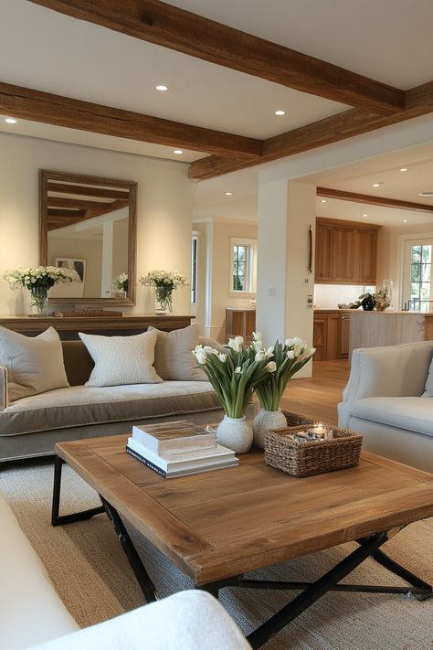 Living Room Remodel Cozy, Traditional Great Room Decorating, Add Character To Living Room, Neutral Earth Tone Living Room, Dark Wood Living Room Floors, Tuscan Living Room Ideas Mediterranean Decor, Beautiful Sitting Rooms, Modern Transitional Living Room Ideas, Neutral Living Room With Wood Accents