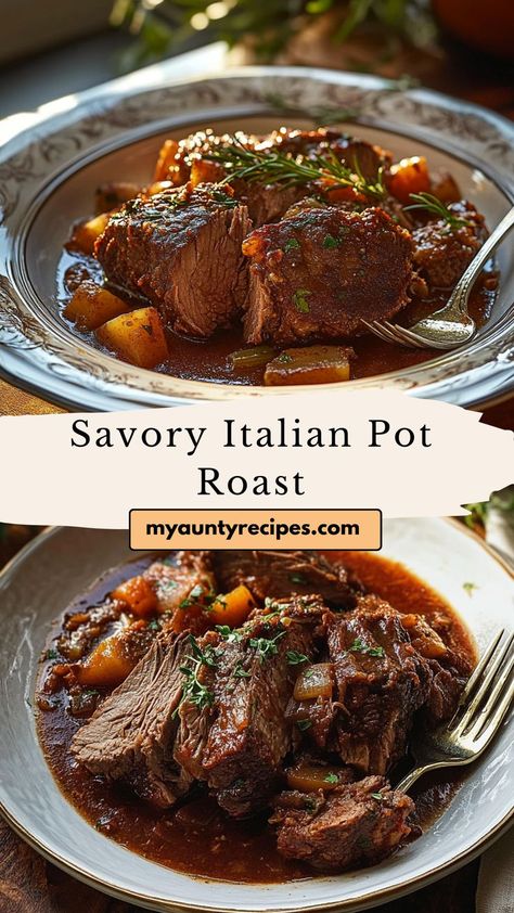 Italian Herb Pot Roast is a mouthwatering dish slow-cooked with Italian spices and vegetables. Perfect for cozy fall dinners, this hearty meal is tender, flavorful, and ideal for family gatherings or chilly nights. Italian Pot Roast, Fall Dinners, Pot Roast Recipe, Italian Spices, Round Roast, Beef Chuck Roast, Roast Recipe, Pot Roast Recipes, Beef Chuck