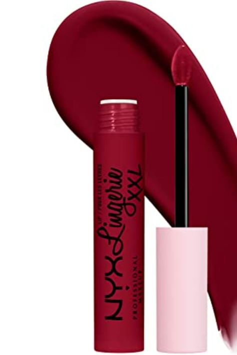 NYX PROFESSIONAL MAKEUP Lip Lingerie XXL Matte Liquid Lipstick - Sizzlin' (Oxblood Red), Makeup, Valentines Day, Date Night, Amazon Associate Nyx Lip Lingerie Xxl Swatches, Nyx Lingerie Xxl Swatches, Valentines Day Date Night, Nyx Lingerie, Nyx Matte Lipstick, Beautiful Lipstick, Valentines Day Date, Oxblood Red, Red Makeup