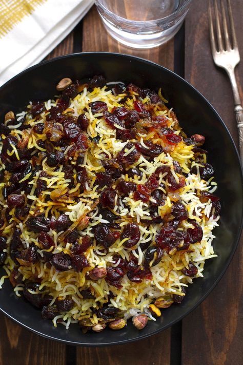 Persian Cranberry Rice Pilaf Cranberry Rice, Thanksgiving Cranberry, Saffron Recipes, Rice Pilaf Recipe, Iranian Cuisine, Pilaf Recipes, Persian Cuisine, Rice Pilaf, Eastern Cuisine