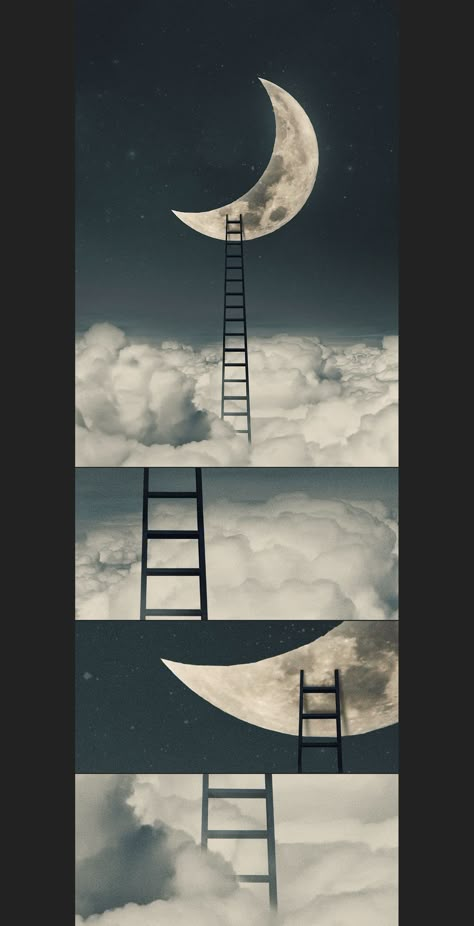 Moon Ladder on Behance Ladder Illustration, Ladder Drawing, Ladder Tattoo, Ladder To The Moon, James Tattoo, City Scape Painting, Dream Illustration, Cloud Illustration, Photography Art Direction