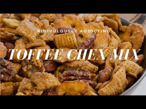 with cooking spray. In a very large mixing Holiday Bites, Chex Mix Recipes Sweet, Sweet Chex Mix, Sweet Chex, Chewy Toffee, Chex Mix Recipe, Snack For Kids, Chex Mix Recipes, Salty Treats