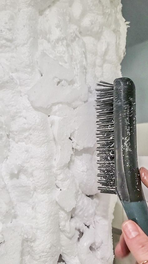 wire brush being used on the foam Spray Foam Crafts Ideas, Spray Foam Christmas Decorations, Spray Foam Halloween Decorations, Spray Foam Crafts, Foam Art Projects, Foam Decor, Octopus Garden, Tree Props, Whimsical Party