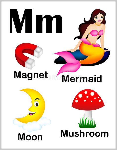 Alphabet letter M pictures vector illustration Alphabet Letters Images, Colorful Alphabet, Preschool Letter, Letter Crafts, Preschool Alphabet, Alphabet Learning, Alphabet Words, The Letter M, Alphabet Phonics