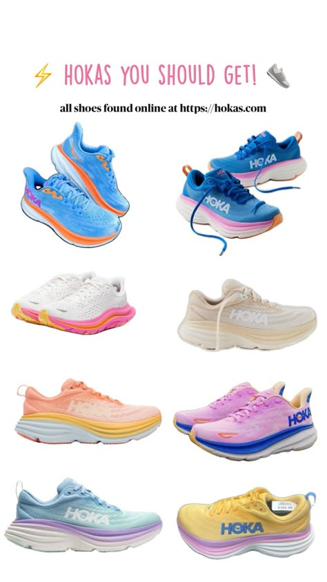 #hokas #preppy #shoe #colorful #runningshoe #tennisshoe #neon #trendy Preppy Running Shoes, Hoka Outfit, Preppy Shoe, Cross Country Shoes, Track Running Shoes, Cute Running Shoes, Hoka Shoes, Preppy Shoes, Shoes Hack