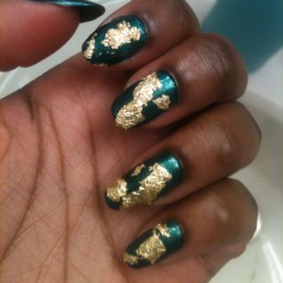 Green Nails With Gold Flakes Gold Flake On Nails, Emerald Green Nails With Gold Flakes, Gold Flake Fall Nails, Green Nails With Gold Flakes, Brown Nails Gold Flakes, Green Gold Flake Nails, Dark Green And Gold Flake Nails, Green Nails With Gold, Nails With Gold Flakes