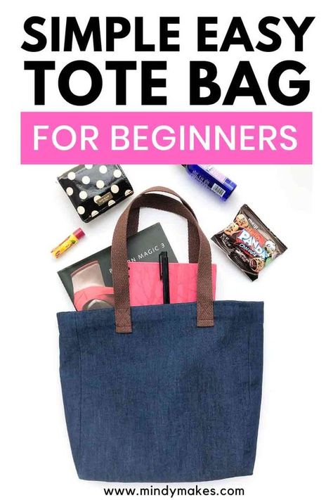 How to Make A Simple Tote Bag (Free Pattern) - MindyMakes Easy Tote Bag Pattern Free, Tote Bag Diy Pattern, Easy Tote Bag, Grocery Bag Pattern, Bag Free Pattern, Simple Tote Bag, Drawstring Bag Pattern, Tote Bag Pattern Free, Denim Bag Patterns