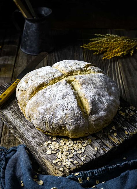 his rustic Vegan Irish Soda Bread is so crusty and delicious. Made in one bowl with just 5 simple ingredients, it's so easy to make and ready in less than 30 minutes. Soda Bread Without Buttermilk, Sweet Bread Rolls, Vegan Lentil Soup, Irish Soda, Irish Soda Bread, Oil Free Vegan, Vegan Cream Cheese, Vegan Bread, Soda Bread