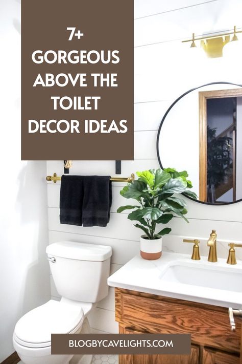 7 above the toilet decor ideas Above Toilet Storage Renter Friendly, Decorate Behind Toilet, Bathroom Shelf Styling Over Toilet, Over The Toilet Decor Ideas, Decor Behind Toilet, Behind The Toilet Ideas, Above The Toilet Decor, Above Toilet Ideas, 1/2 Bath Decor