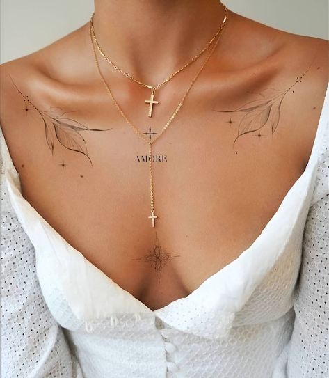 Feminine Back Tattoos, Clavicle Tattoo, Feminine Tattoo Sleeves, Bone Tattoos, Spine Tattoos For Women, More Tattoo, Chest Tattoos For Women, Tato Lengan, Original Tattoos