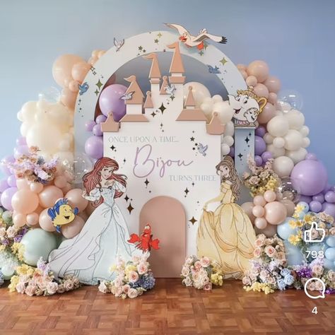 Cinderella Party Backdrop, Cinderella Balloon Decorations, Cinderella Backdrop, Princess Balloon Decorations, Disney Princess Backdrop, Disney Princess Background, Princess Backdrop, Korean 1st Birthday, Princess Backdrops