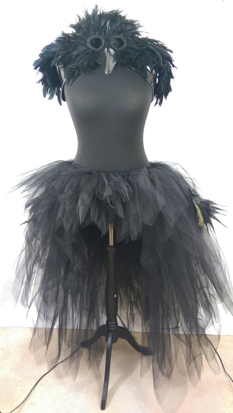 Our tutus are advancing #customtutus #blackpeacock #peacock #ballgown #tulleskirt #vampireball #tutu Crochet Waistband, Black Feather Dress, Crow Costume, Bird Mask, Tulle Tutu Dress, Jade Dress, Handmade Tutu, Bird Costume, Bird Masks