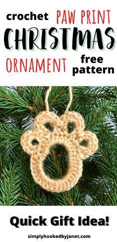 Crochet Pawprint, Crochet Christmas Ornaments Free Pattern Simple, Paw Crochet, Paw Print Christmas, Appliques Au Crochet, Xmas Crochet, Paw Print Ornament, Crochet Ornament Patterns, Crocheted Christmas