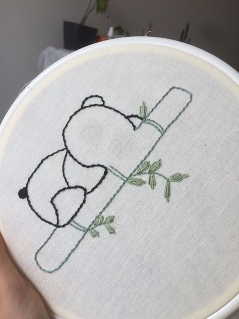 Panda Embroidery, Tiny Panda, Embroidery Fashion Detail, Visible Mending, Hand Embroidery Art, Running Stitch, Back Stitch, Embroidery Fashion, Hand Embroidery Designs