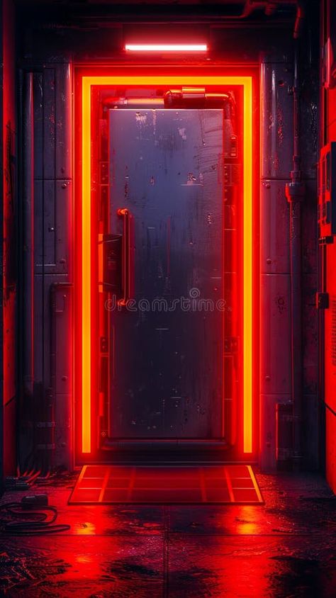 A neon lit door in a dark room stock image Neon Door, A Dark Room, Red Led Lights, Red Led, Dark Room, Vector Pattern, Neon Lighting, Cyberpunk, Led Lights