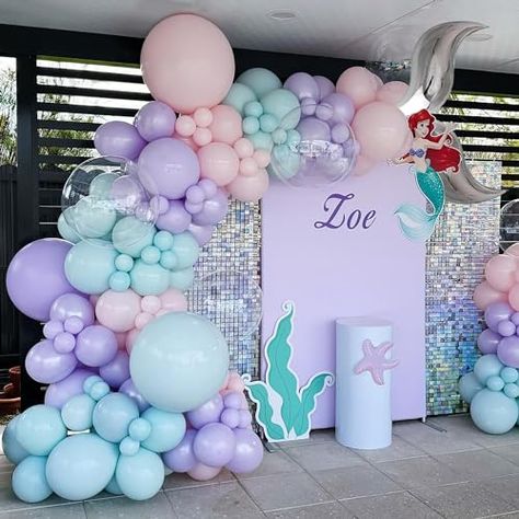 Mermaid Balloons, Balloons Arch, Bubble Balloons, Birthday Party Decoration, Girl Birthday Party, Pastel Purple, Mermaid Tail, Little Mermaid, Girl Birthday