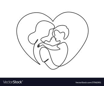 Mother's Day Illustration Design, Mom Design Art, Mother And Son Line Art, Happy Mother Day Card, Mother Drawing, Heart Vector Illustration, Line Drawing Woman, Mothers Day Drawings, Mom Drawing