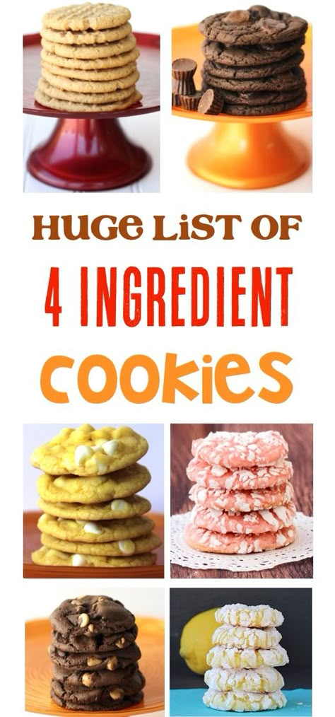 4 Ingredient Cookies! Simple Cookie Recipes your family and friends will LOVE! | TheFrugalGirls.com Epic Cookies, Cheap Cookies, 4 Ingredient Desserts, 4 Ingredient Cookies, Easy Homemade Cookies, Simple Cookie, Quick Cookies, 3 Ingredient Desserts, 3 Ingredient Cookies