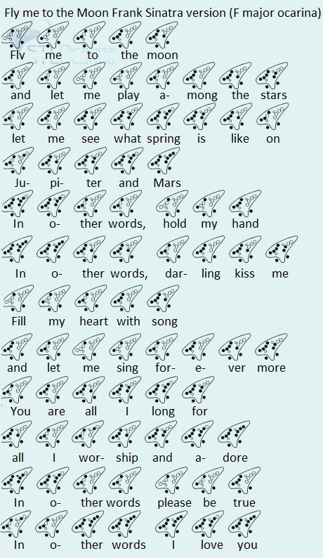 Fly Me to the Moon, Frank Sinatra. Tabbed for F major ocarina Ocarina Instrument, Ocarina Tabs, Ocarina Music, Finnegans Wake, Look Back In Anger, Tin Whistle, Music Tabs, Music Practice, Owl City