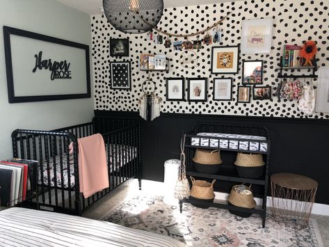 Baby Feminist/ Black Girl Magic Themed Nursery Hollywood Nursery Theme, Black And Pink Baby Nursery, Black Dresser Nursery Girl, Black Nursery Girl, Black And White Nursery Girl, Black And Pink Nursery, Pink And Black Nursery, Punk Nursery, Black Nursery Ideas